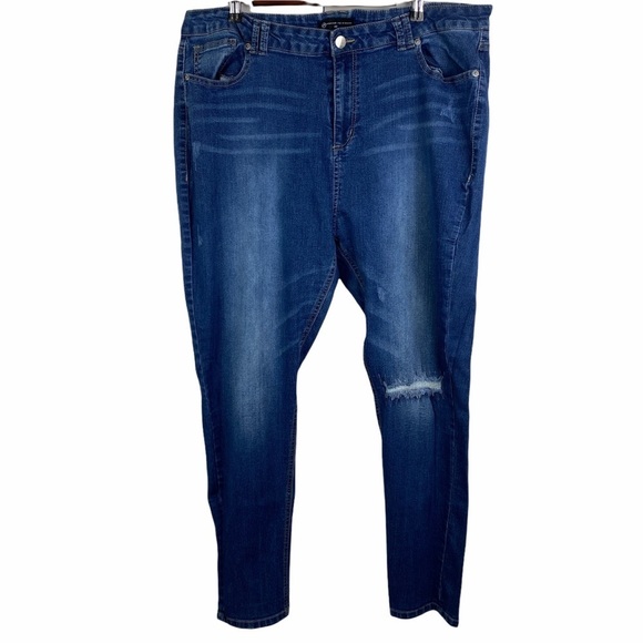 Fashion to Figure Denim - Fashion To Figure High Rise Distressed Knee Skinny Jeans Women's Plus 22 Stretch